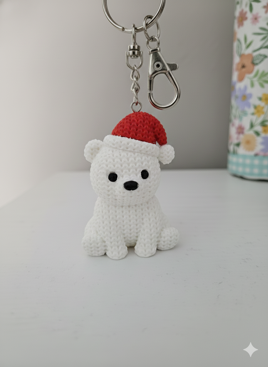 Knitted Polar Bear with Santa Hat
