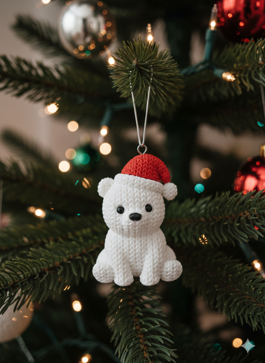Knitted Polar Bear with Santa Hat