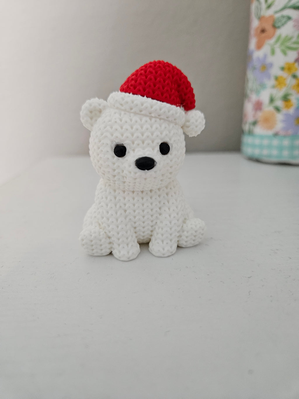Knitted Polar Bear with Santa Hat