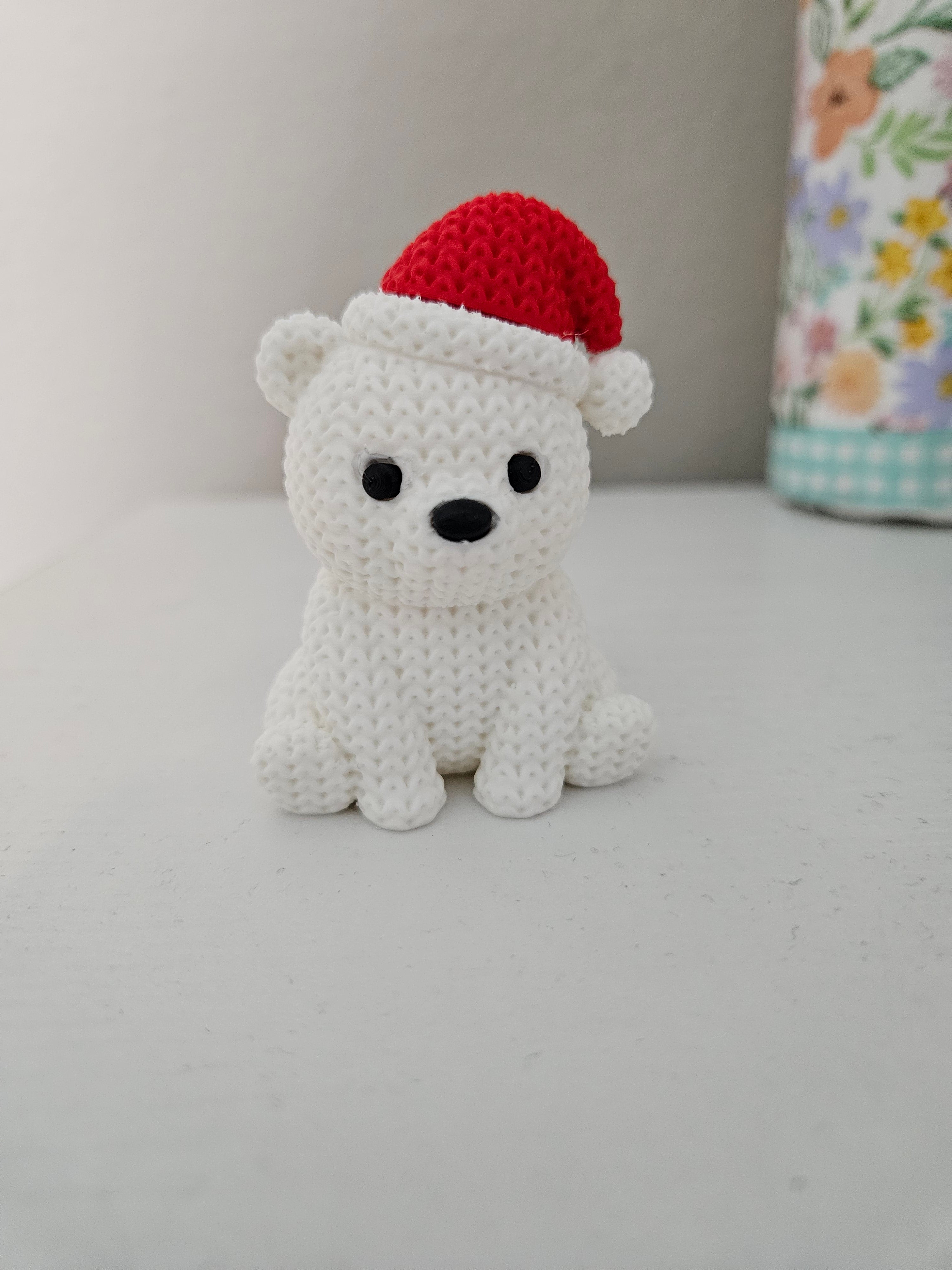Knitted Polar Bear with Santa Hat